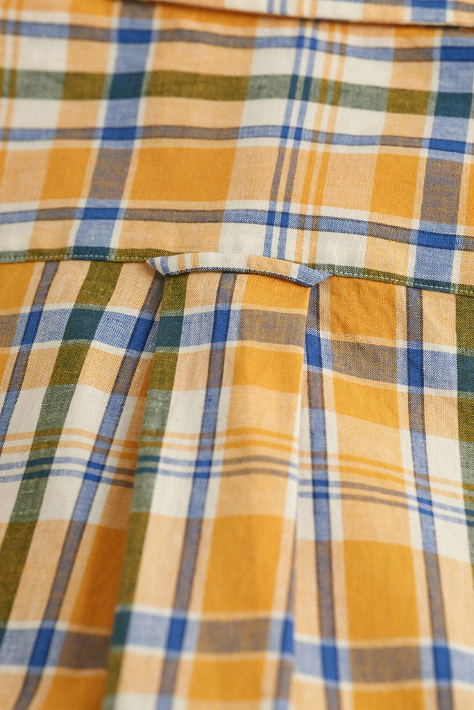 GANT Regular Fit Linen Mix Check Short Sleeve Shirt - Faded Orange