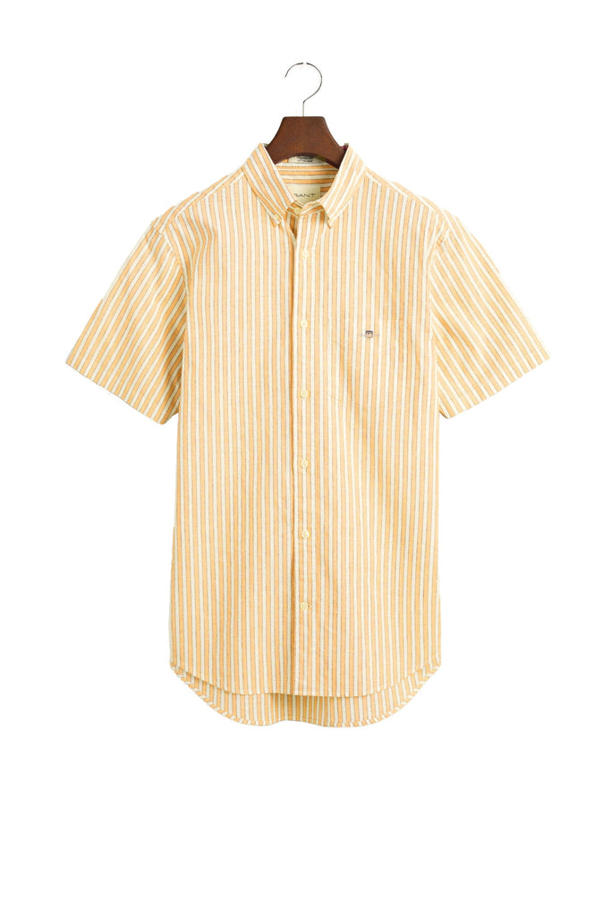 GANT Regular Fit Linen Mix Stripe Short Sleeve Shirt - Medal Yellow