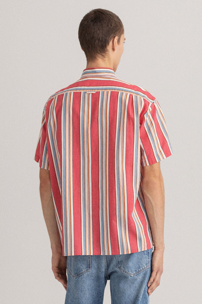 GANT Relaxed Fit Stripe Cotton Linen Shirt - Watermelon Pink