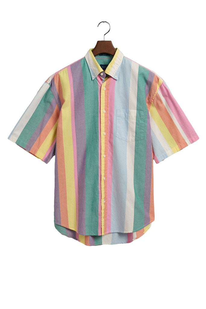 GANT Relaxed Fit Stripe Oxford Short Sleeve Shirt - Perky Pink