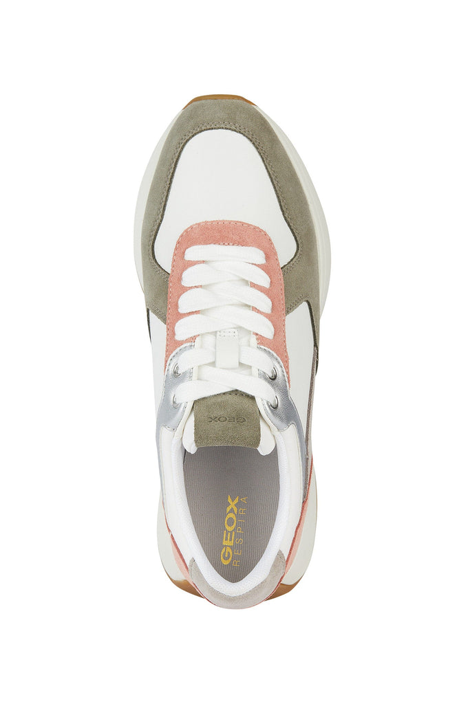 Geox Amabela Suede & Leather Trainers - White Combi