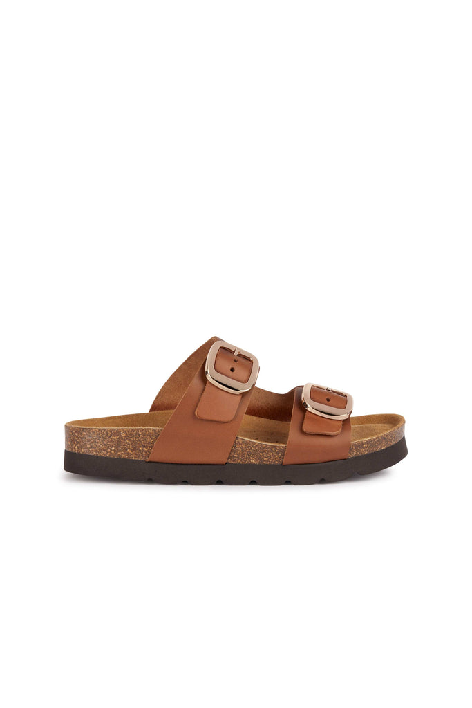 Geox Womens Brionia Leather Slide Sandals - Brown
