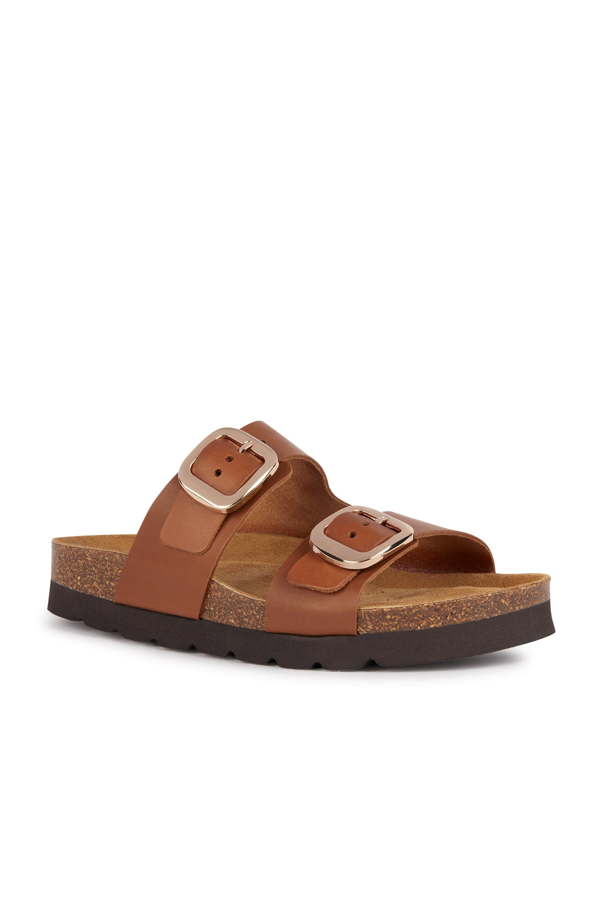 Geox Womens Brionia Leather Slide Sandals - Brown