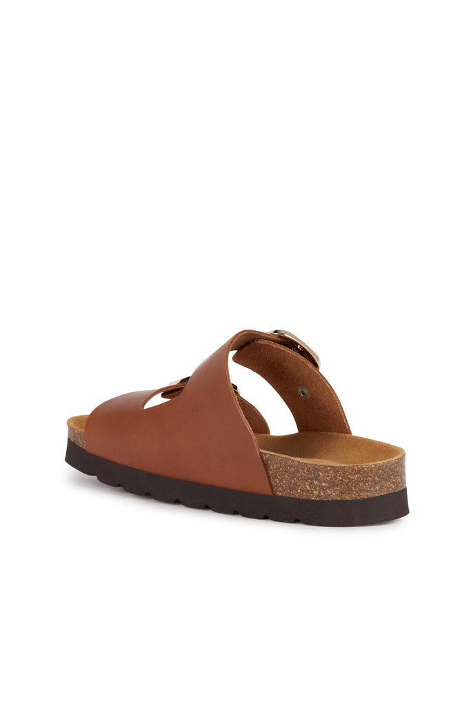 Geox Womens Brionia Leather Slide Sandals - Brown