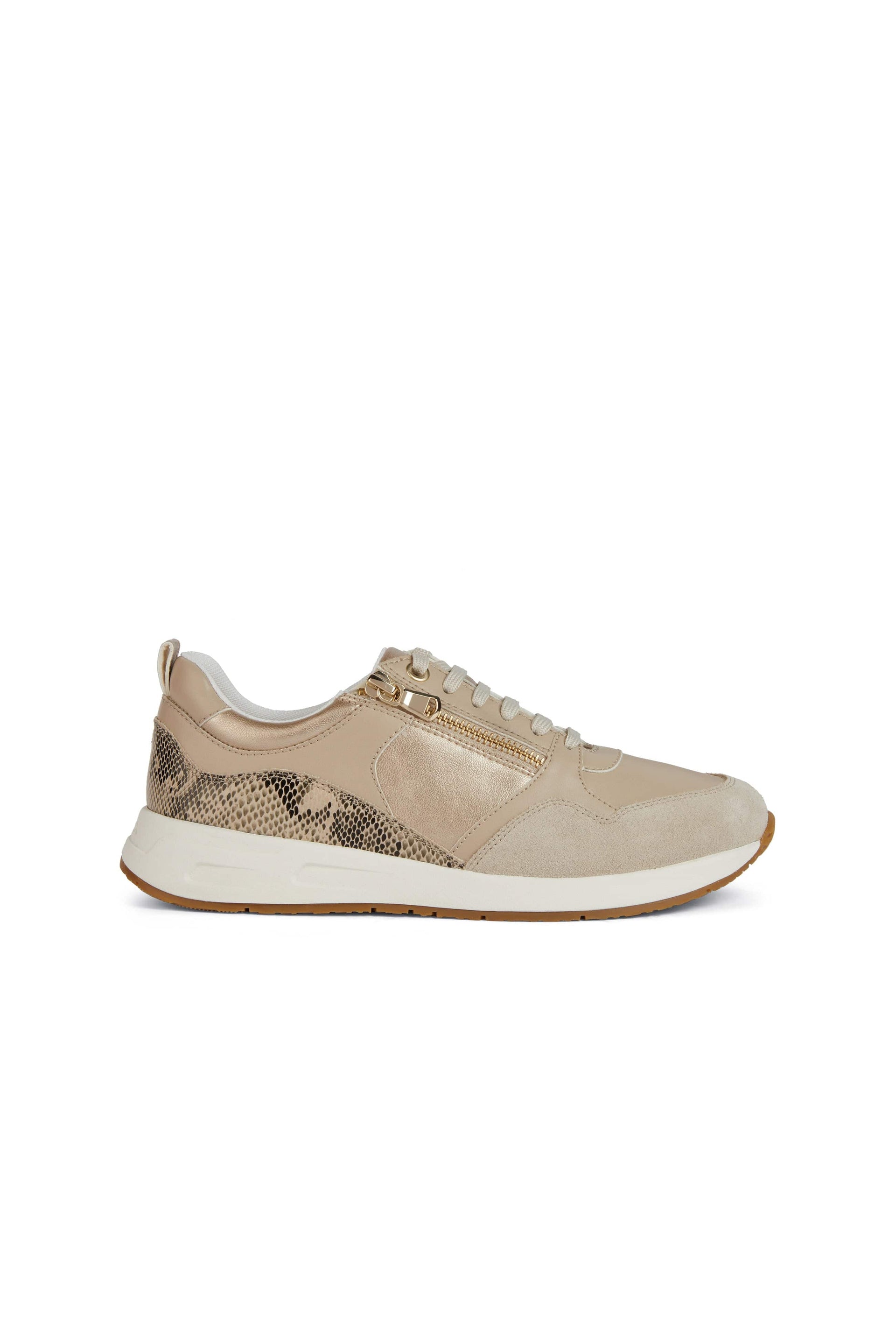 Geox Women's D Cristael D Trainers In White Light Gold - Leather Sneakers Size 7 US