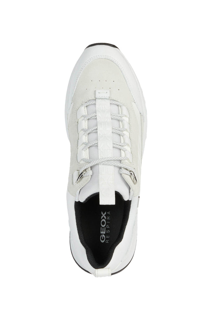 Geox Womens Falena ABX Tumbled Leather & Suede Trainers - White/Off White