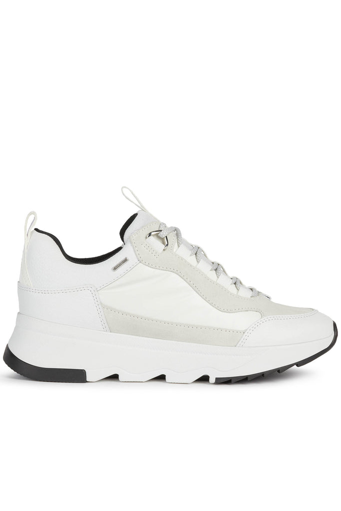 Geox Womens Falena ABX Tumbled Leather & Suede Trainers - White/Off White