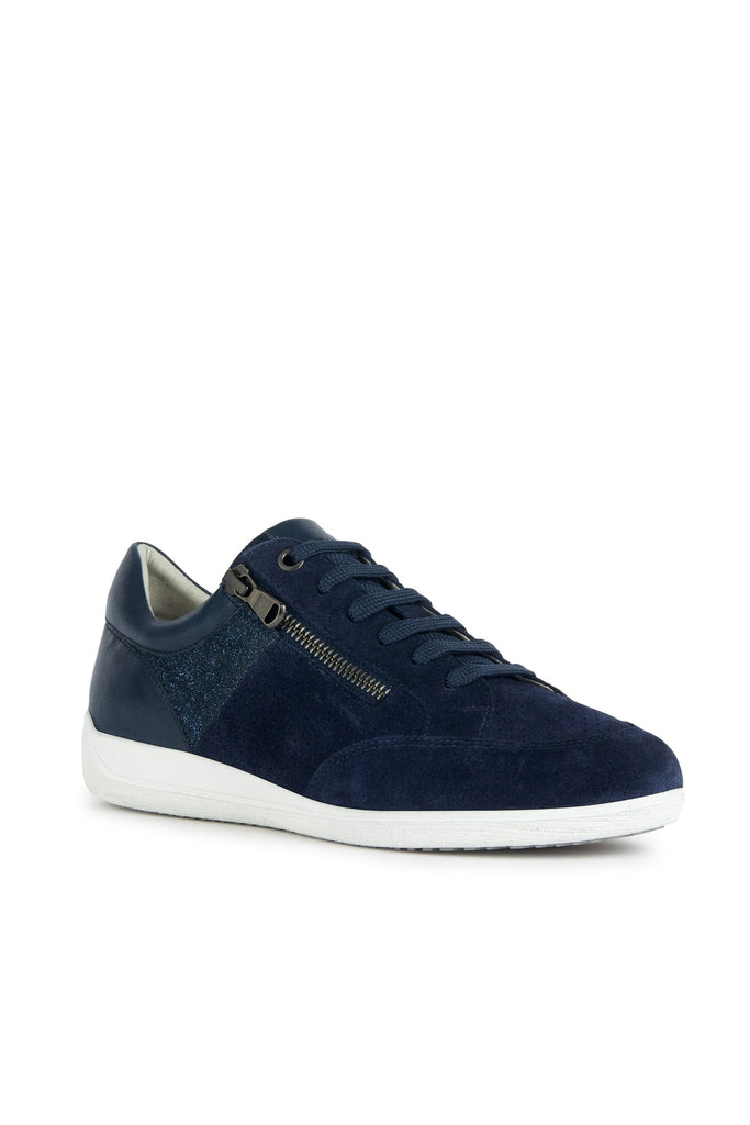 Geox Womens Myria Leather Lace up Trainers - Navy