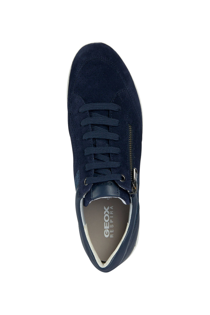 Geox Womens Myria Leather Lace up Trainers - Navy