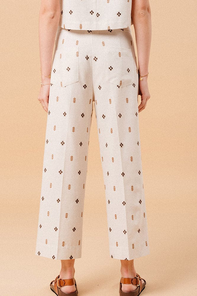 Grace & Mila Messina Linen Blend Embroidered Cropped Trousers - Camel