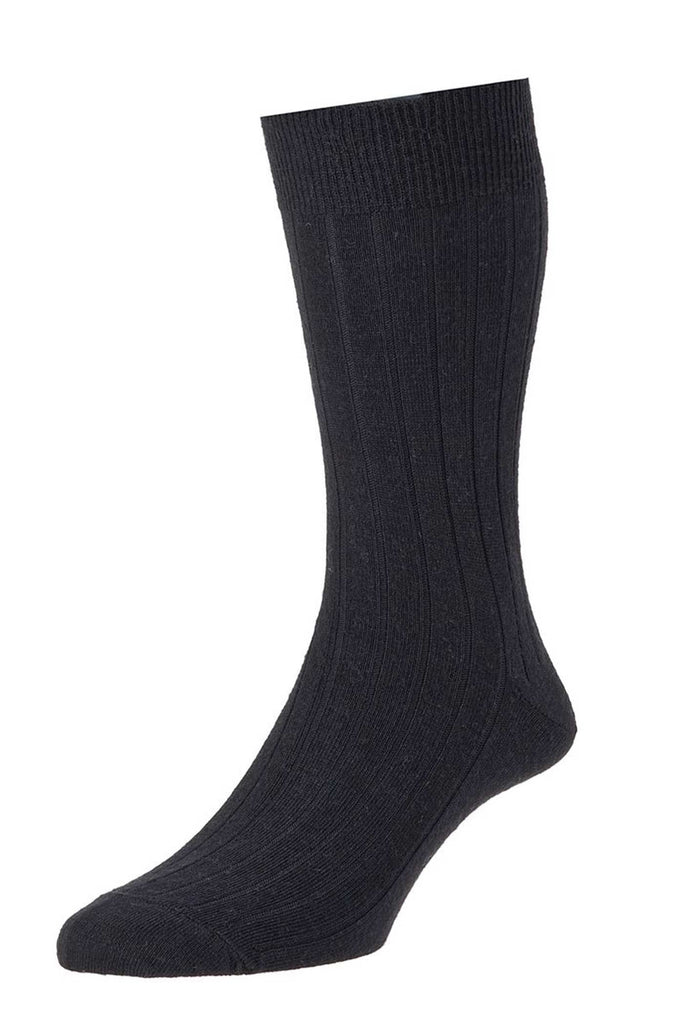 HJ Hall Mens Executive Broad Rib Botany Wool Rich Socks - 2 Pack - Black