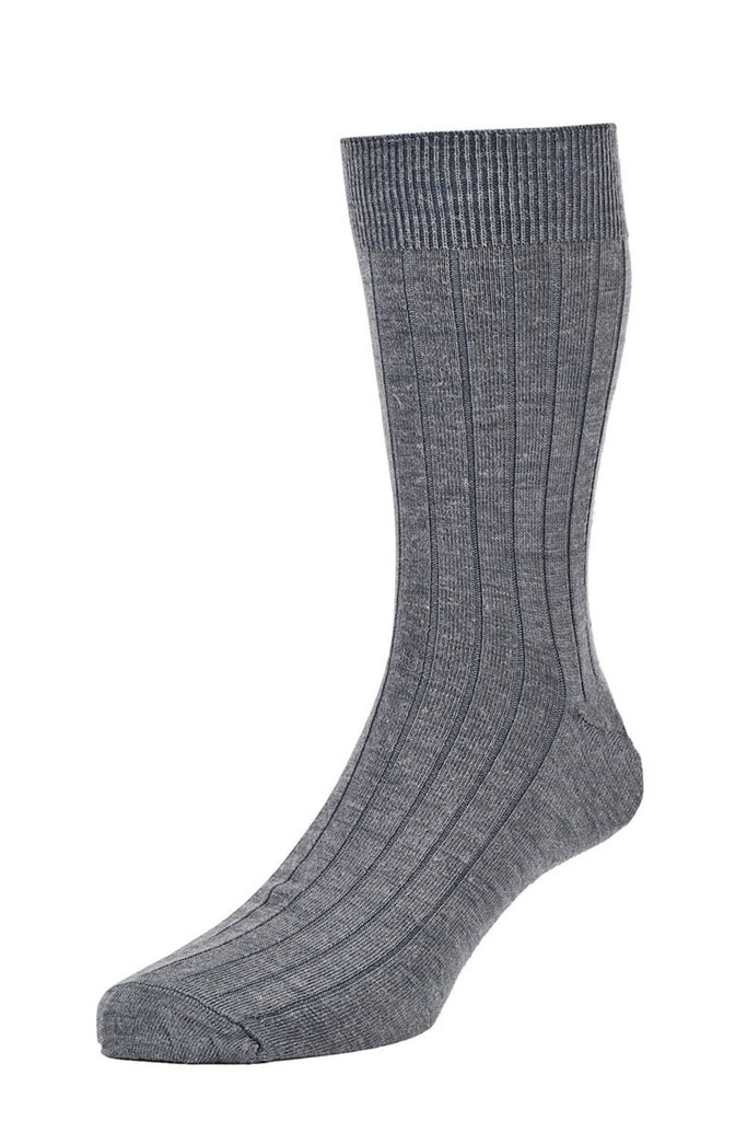 HJ Hall Mens Executive Broad Rib Botany Wool Rich Socks - 2 Pack - Mid Grey HJ160/2_MIDGREY_6-11