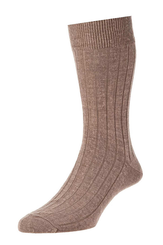 HJ Hall Mens Executive Broad Rib Botany Wool Rich Socks - 2 Pack - Taupe HJ160/2_TAUPE_6-11