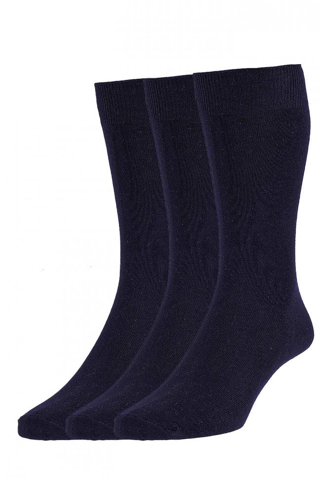 HJ Hall Mens Executive Plain Knit Cotton Rich Socks - 3 Pack - Navy