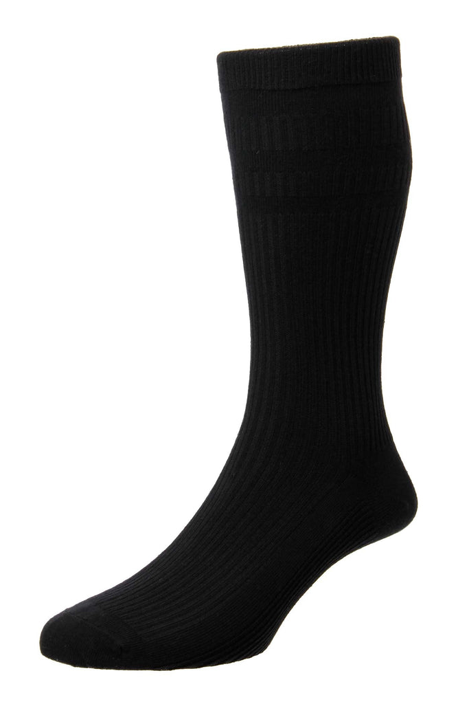 HJ Hall Mens Healthy Feet Extra Wide Cotton Softop Socks with Sanitize - Black