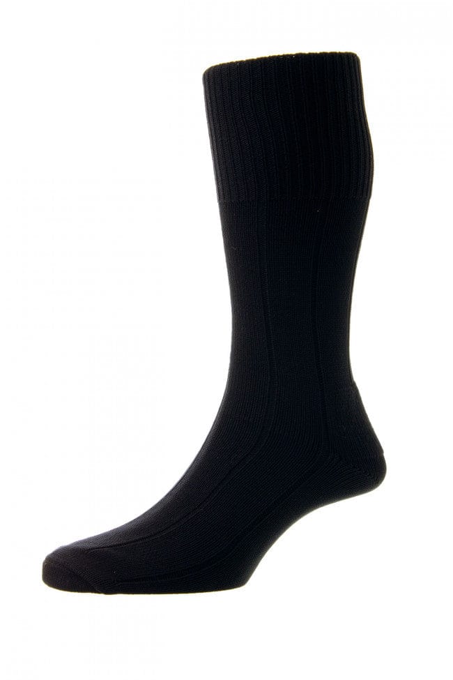HJ Hall Mens Indestructible Broad Rib Half Hose Socks - Black