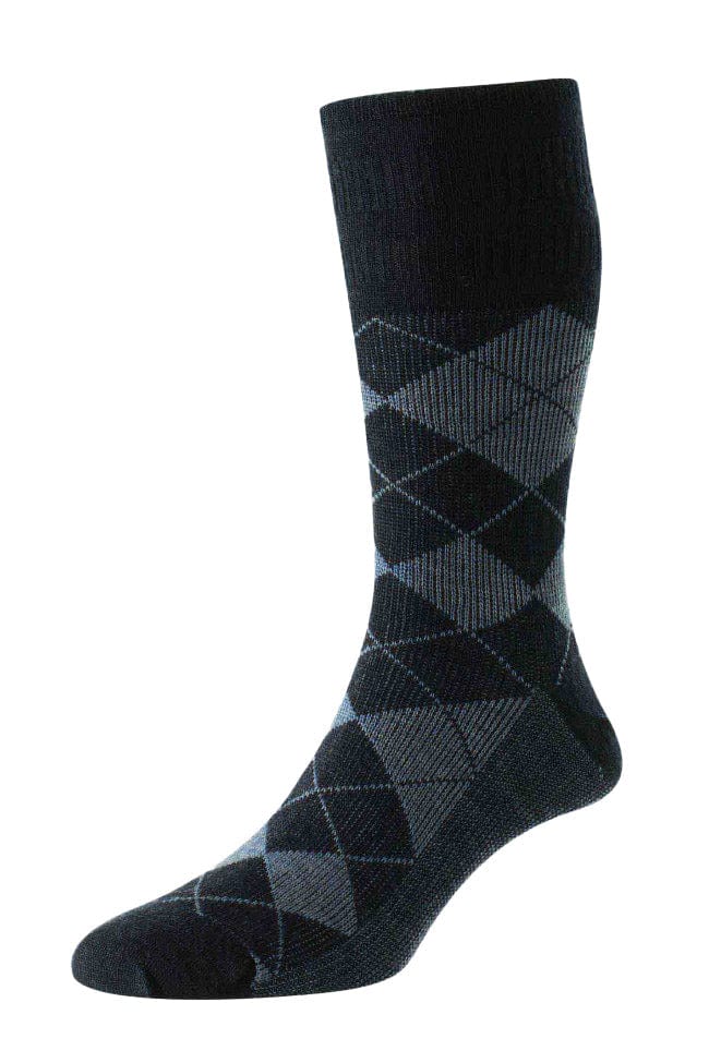 HJ Hall Wool Softop Argyle Socks - Navy/Light Blue HJ96_NAVLTBLU_6-11
