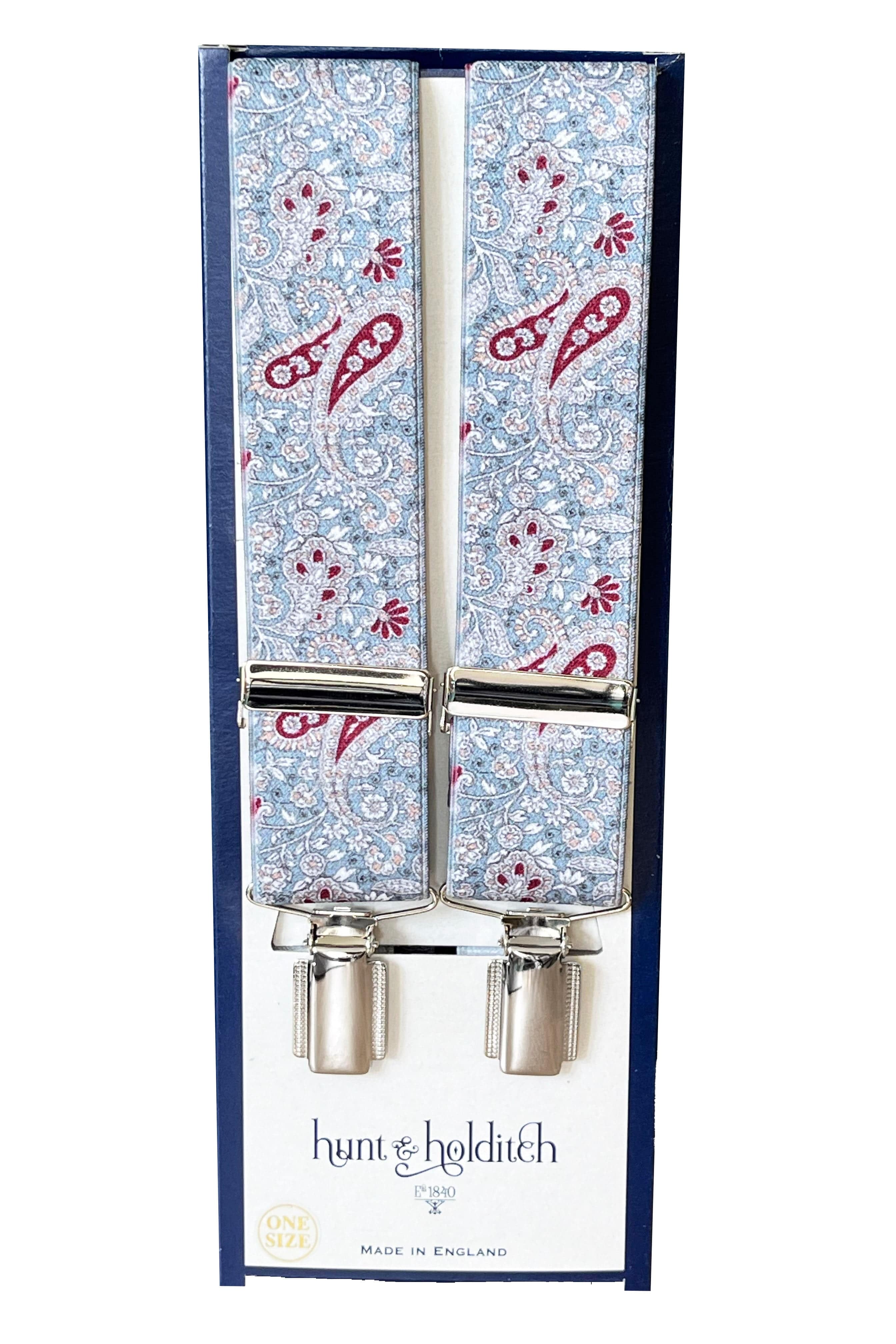 Hunt & Holditch Paisley 35mm Braces - Silver/Maroon 5091_SILV/MAROON_OS