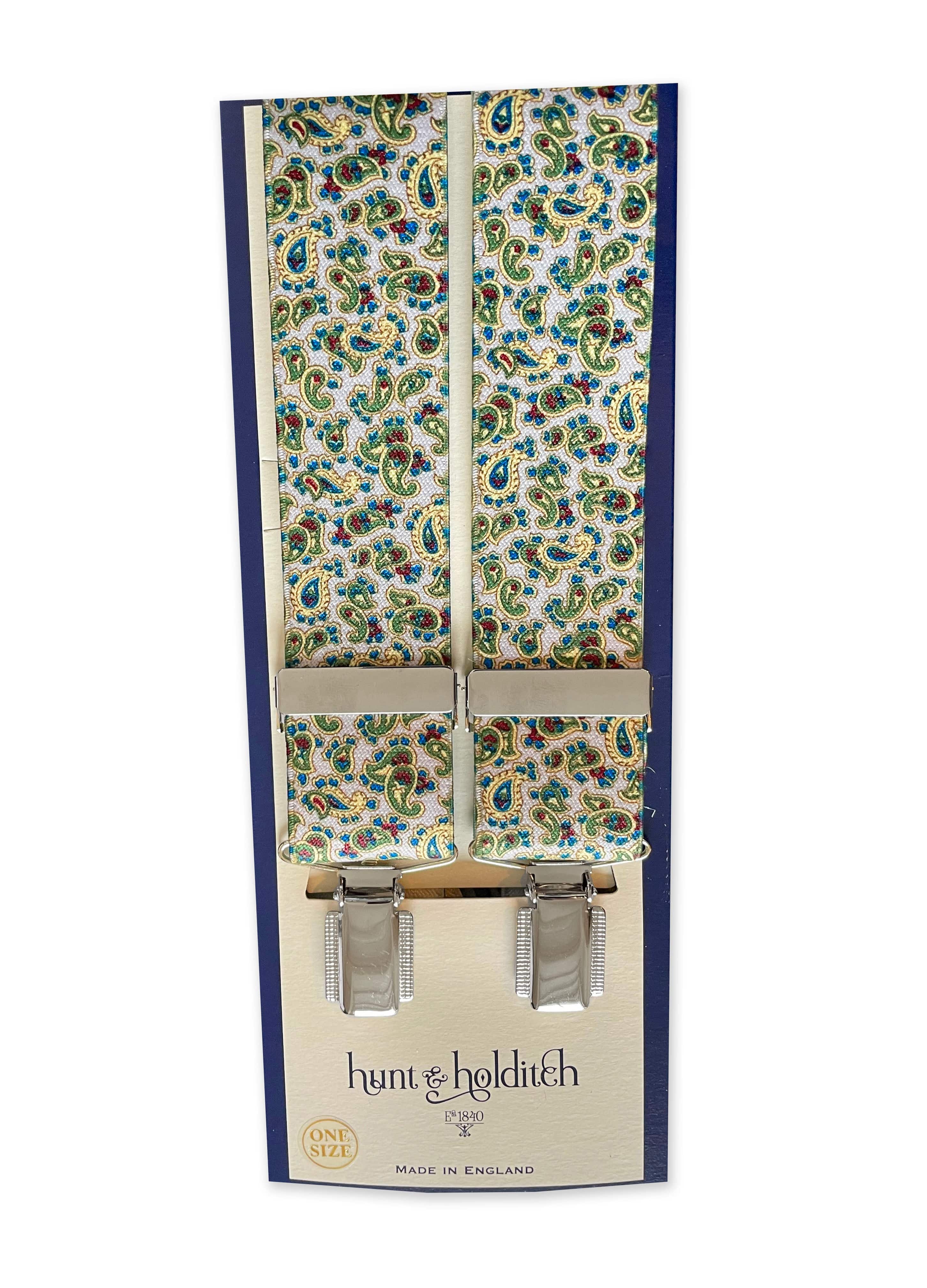 Hunt & Holditch Paisley 35mm Clip Braces - Green/Blue 1403_GREEN/BLUE_OS