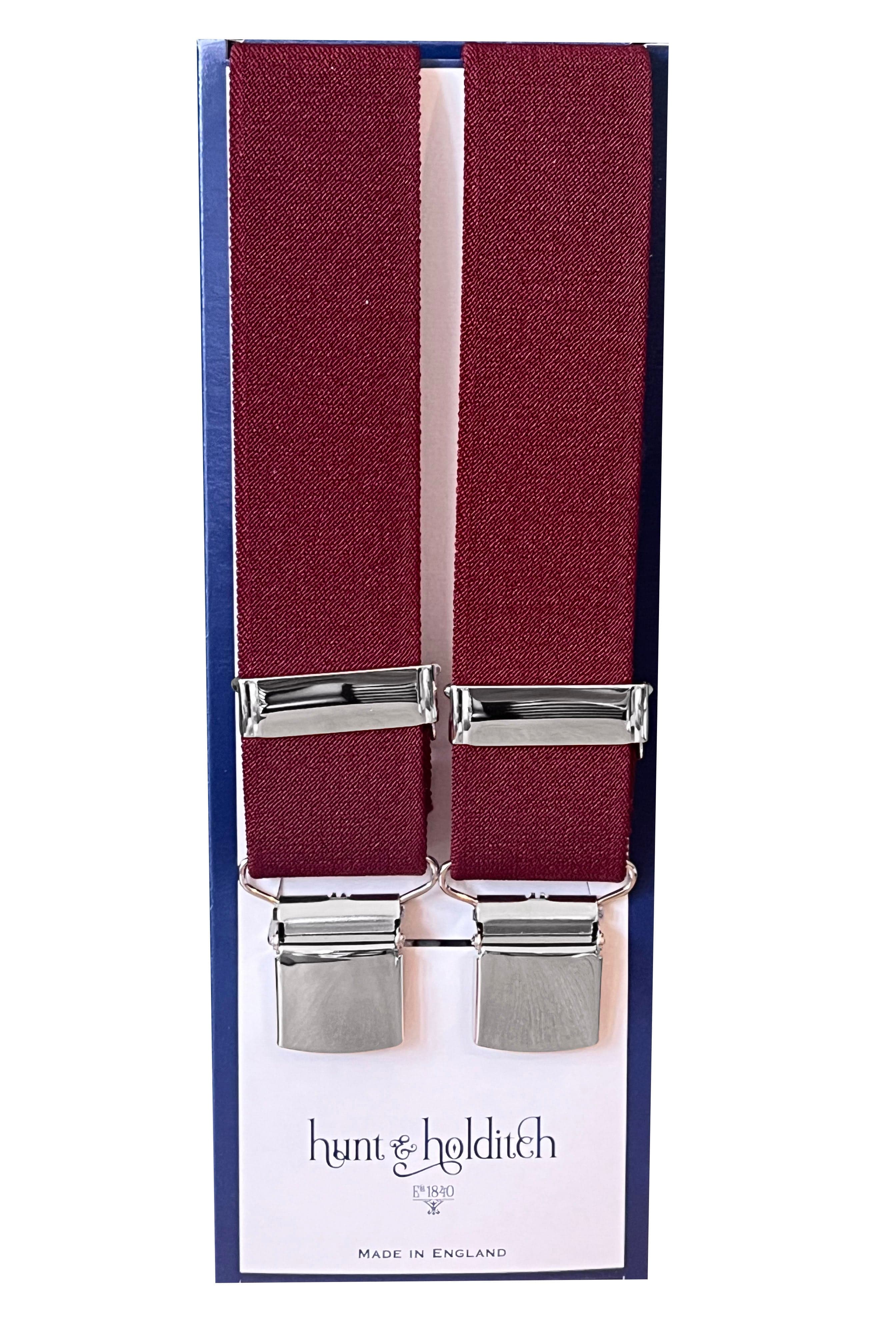 Hunt & Holditch Plain 35mm Wide Clip Braces - Maroon 1918_MAROON_OS