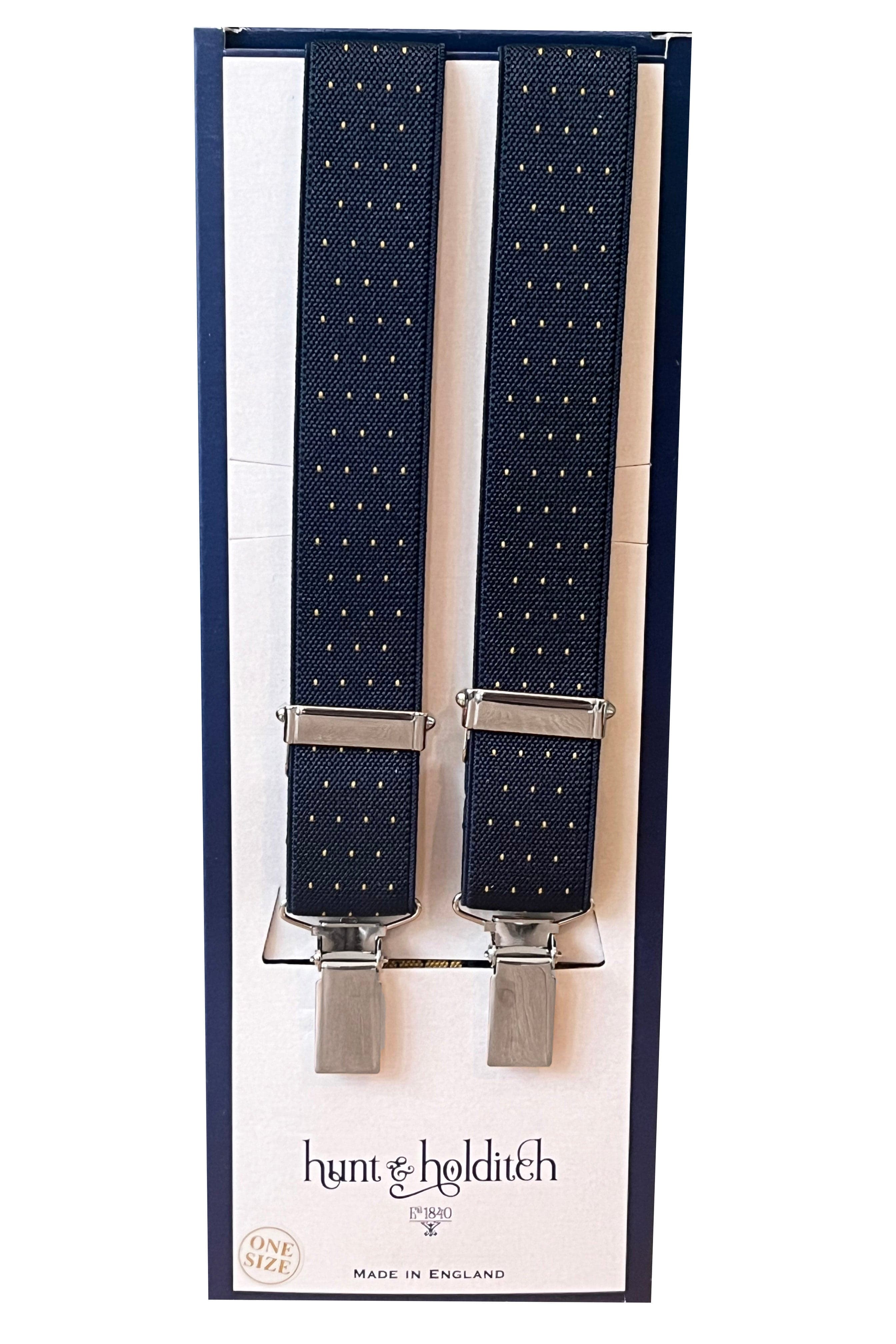 Hunt & Holditch Spot 25mm Clip Braces - Navy/Mustard 1940_NAV/MUSTARD_OS