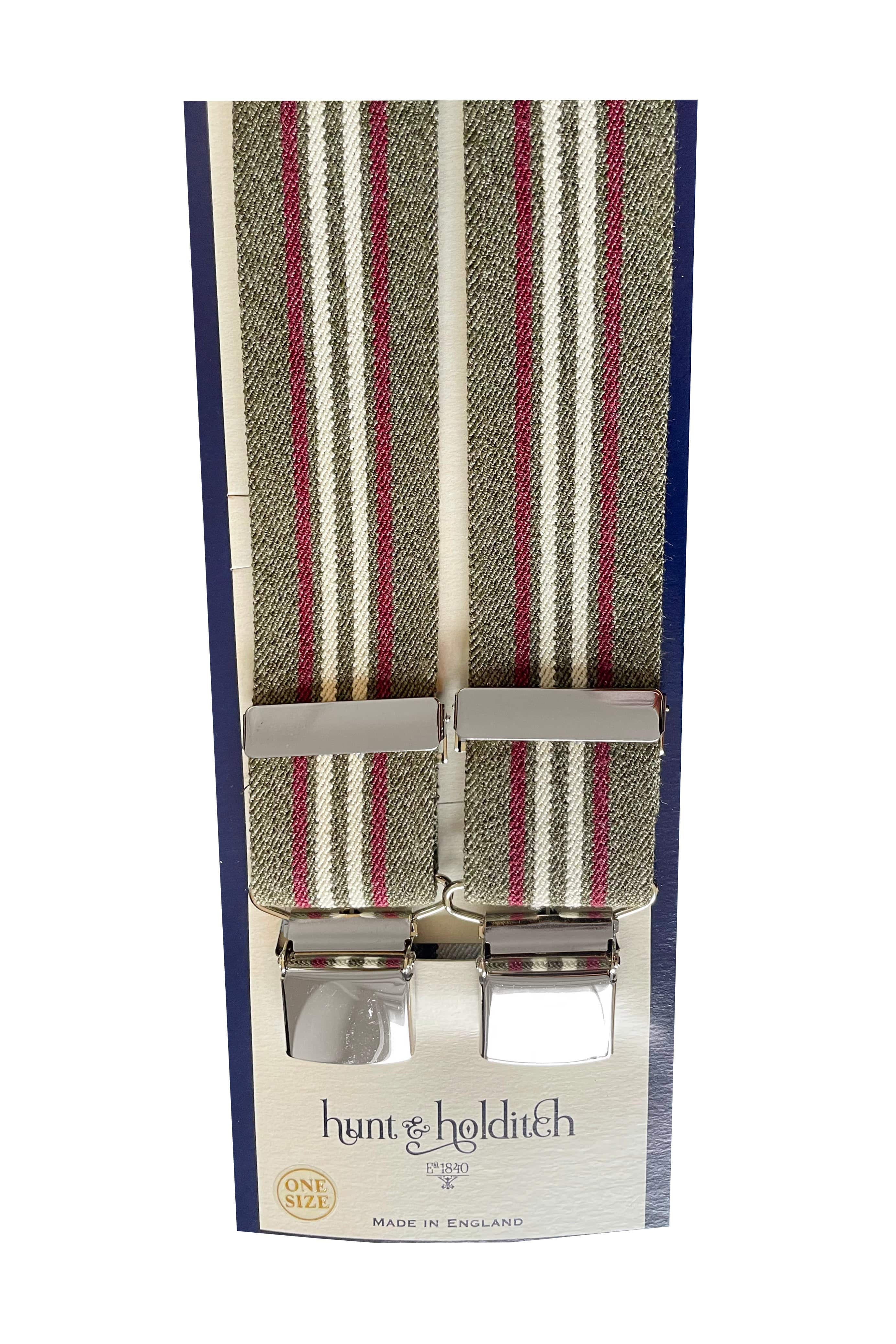 Hunt & Holditch Stripe 35mm Clip Braces - Green/Maroon 5112_GREEN_OS