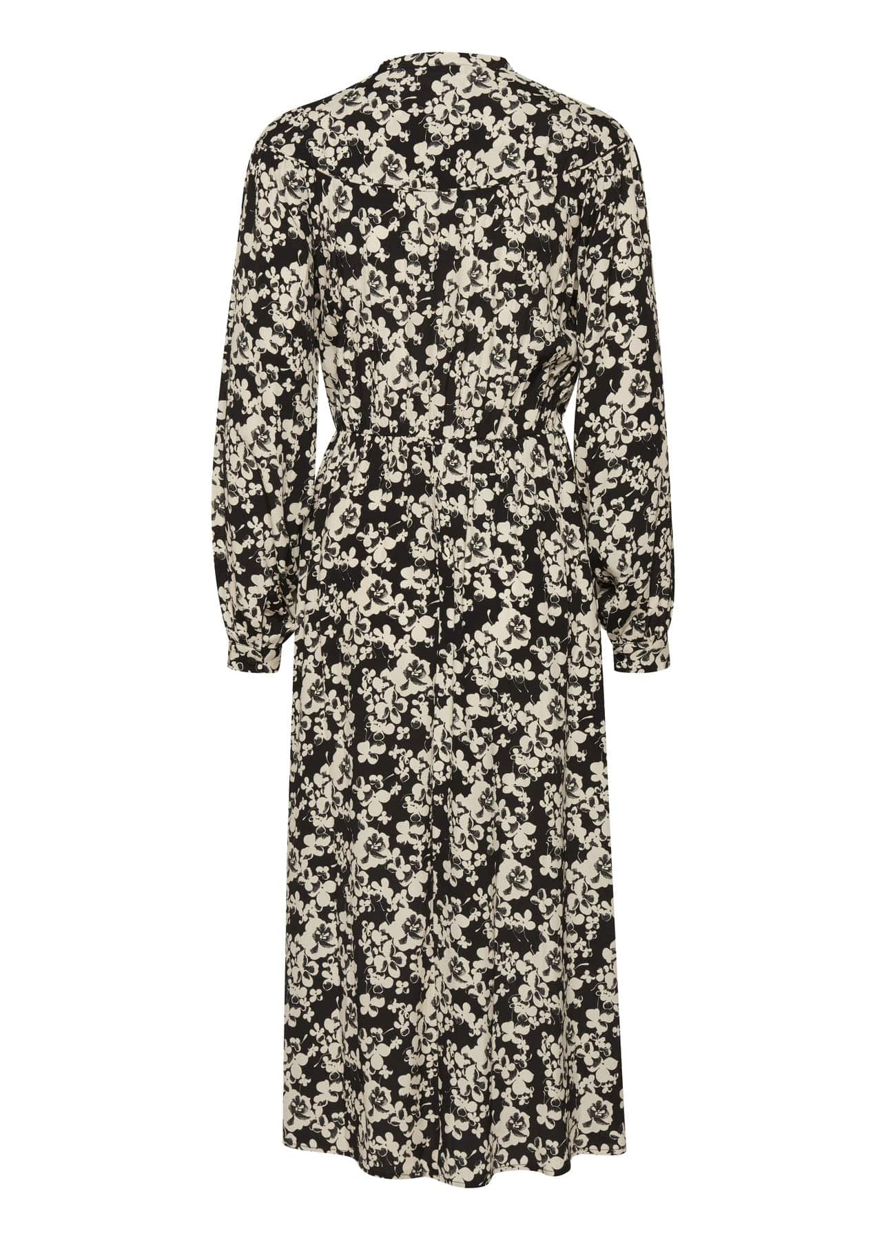 Ichi Anke Floral Tie Neck Midi Dress - Black