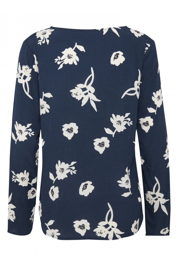 Ichi Bessin Floral Long Sleeve Top - Total Eclipse