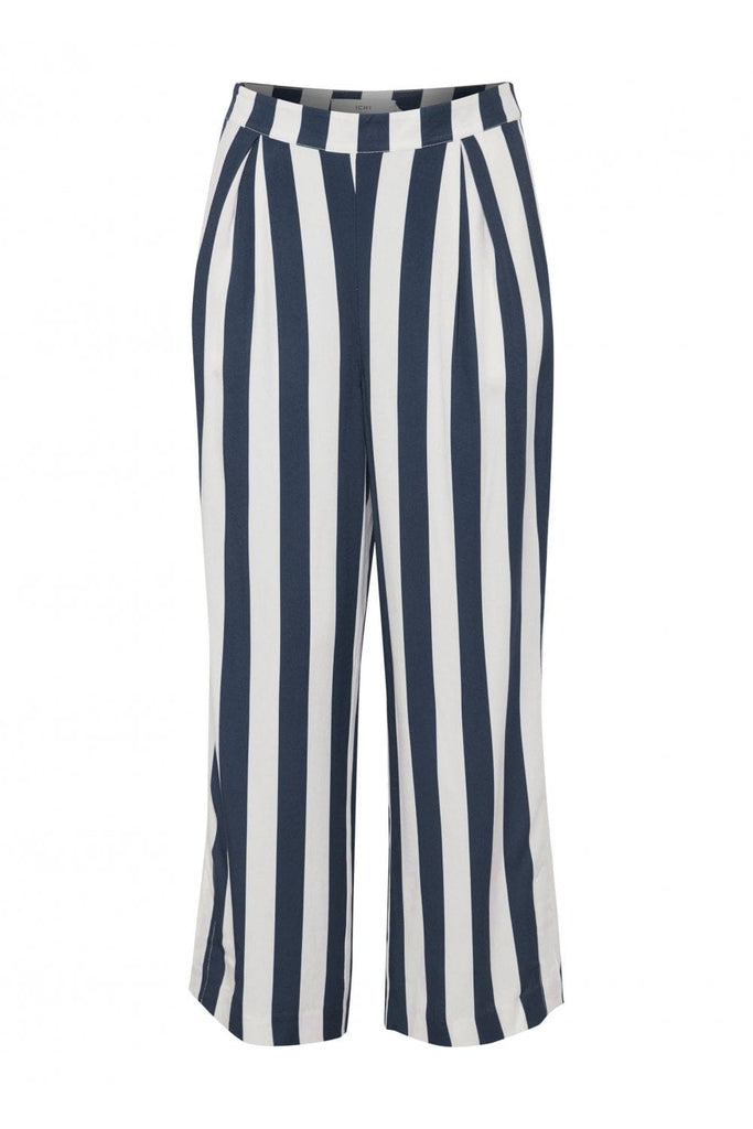 Ichi Catarina Wide Striped Cropped Trousers - Total Eclipse