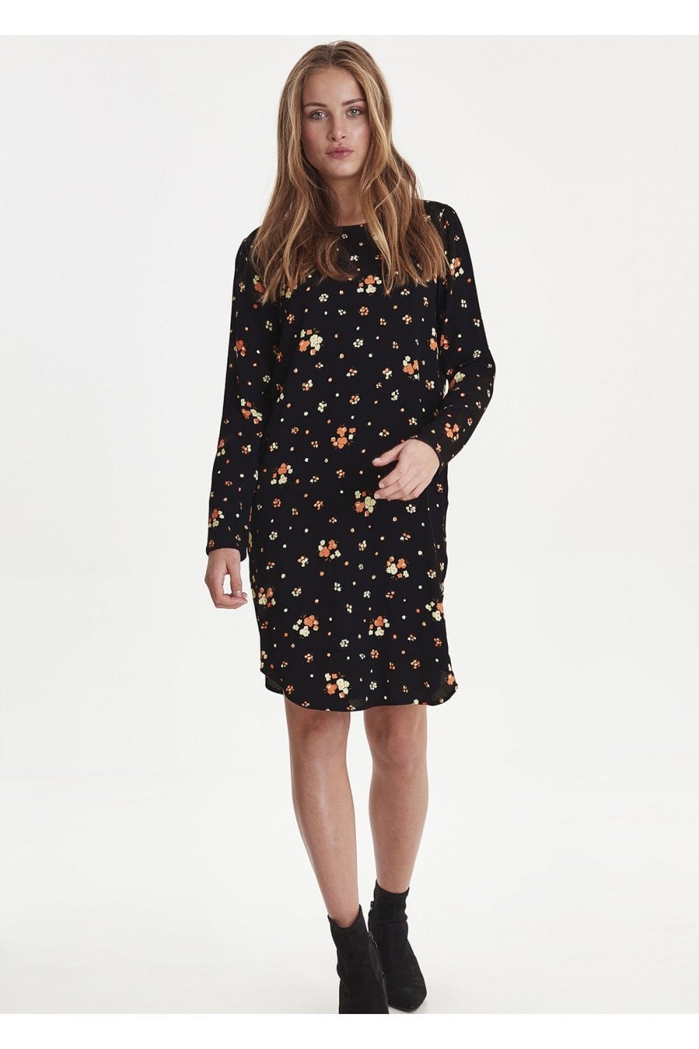 Ichi Catten Floral Print Dress - Black
