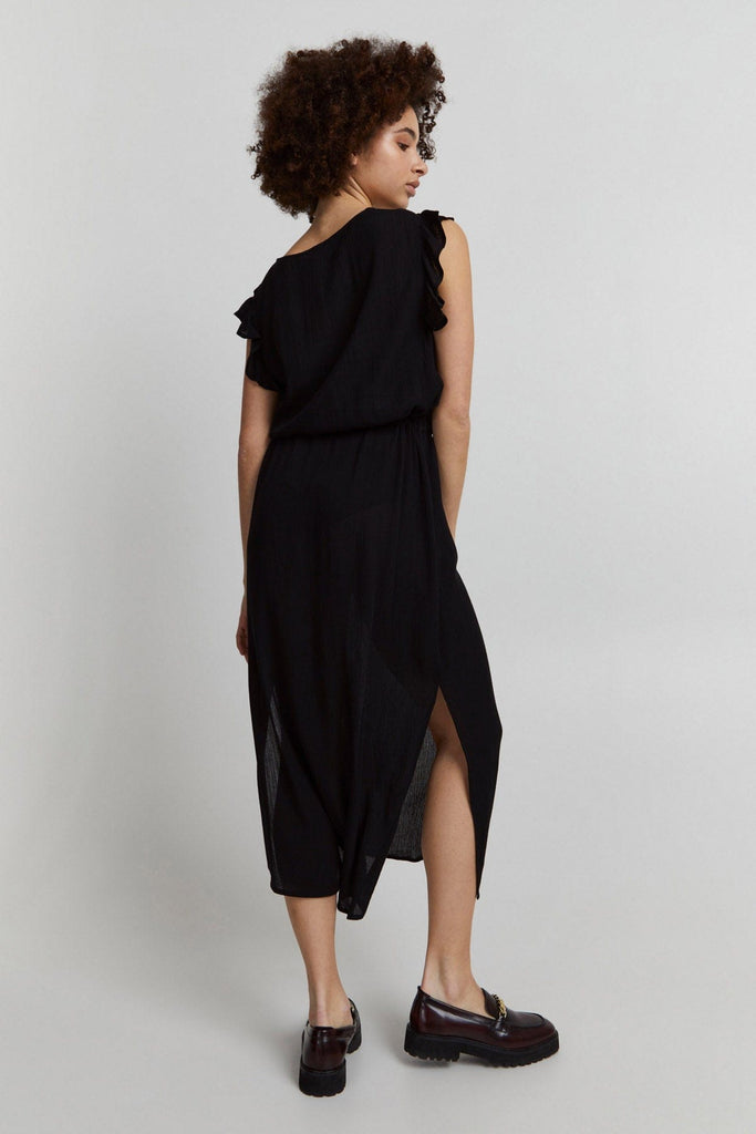 Ichi Marrakech Plain Midi Dress - Black