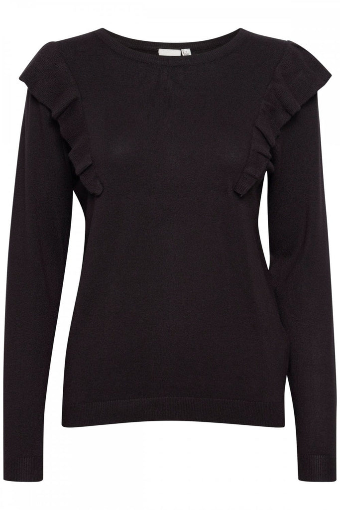 Ichi Ruvera Long Sleeve Knit Pullover - Black