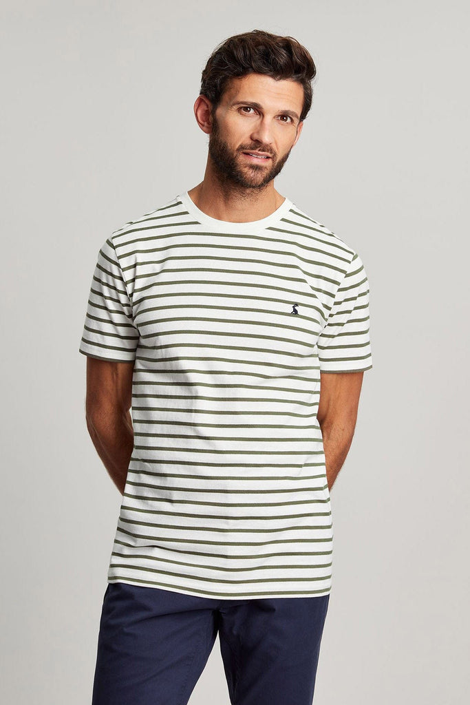 Joules Boathouse Striped T-Shirt - White Khaki Stripe