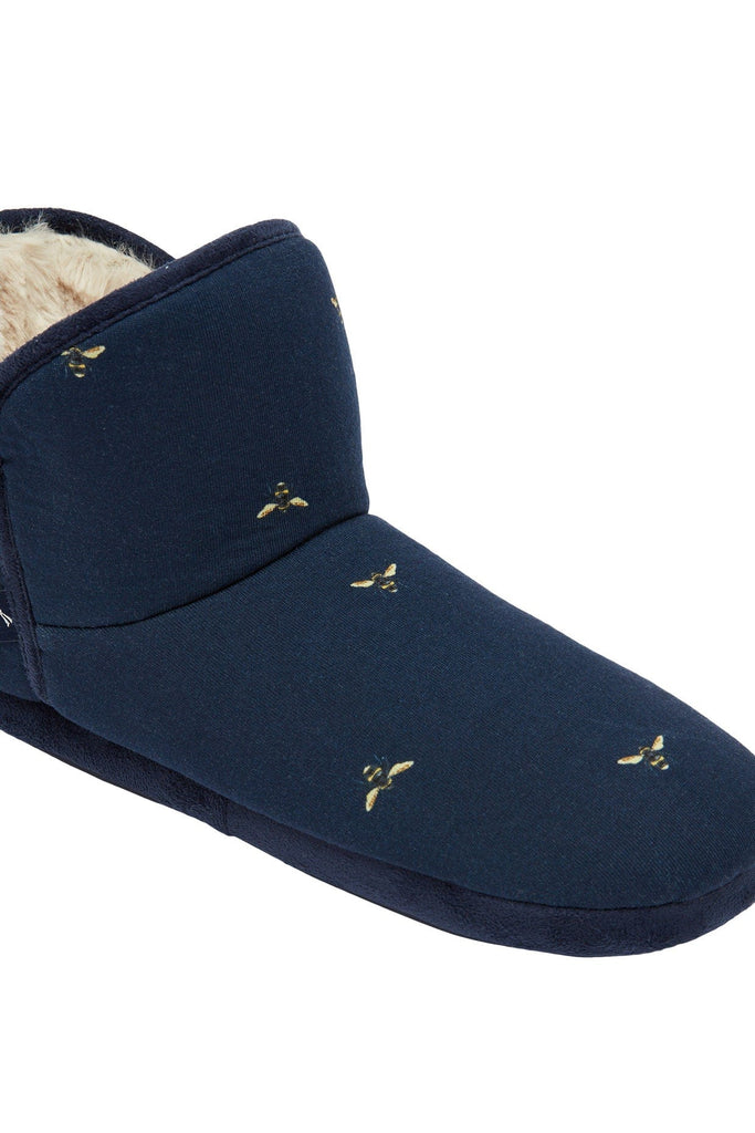 Joules Cabin Luxe Faux Fur Lined Slipper - Navy Bees