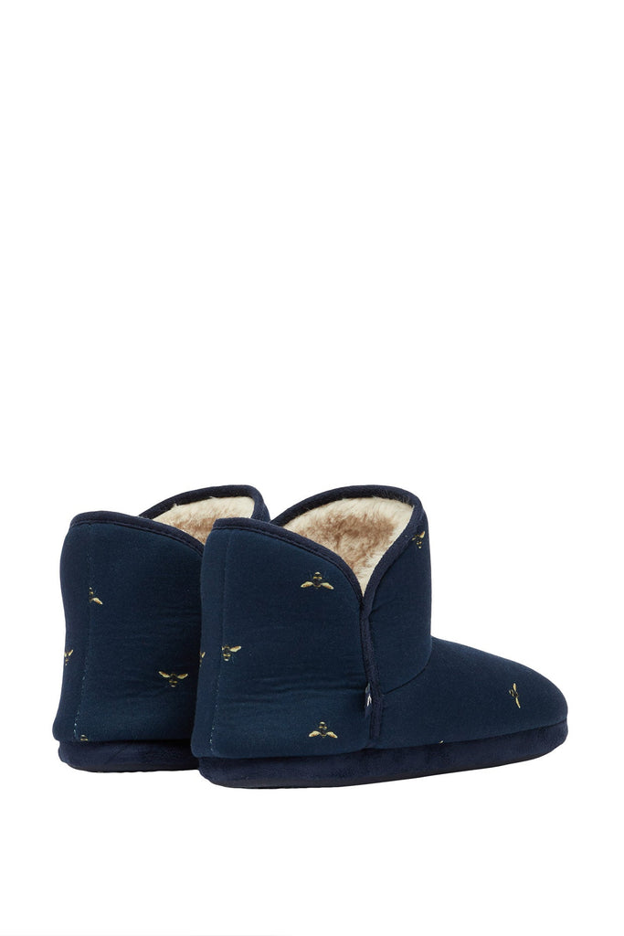Joules Cabin Luxe Faux Fur Lined Slipper - Navy Bees