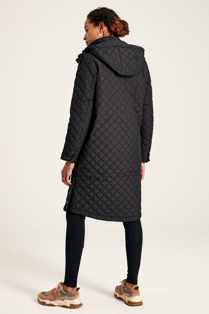 Joules Chatham Long Diamond Quilted Long Coat - Black