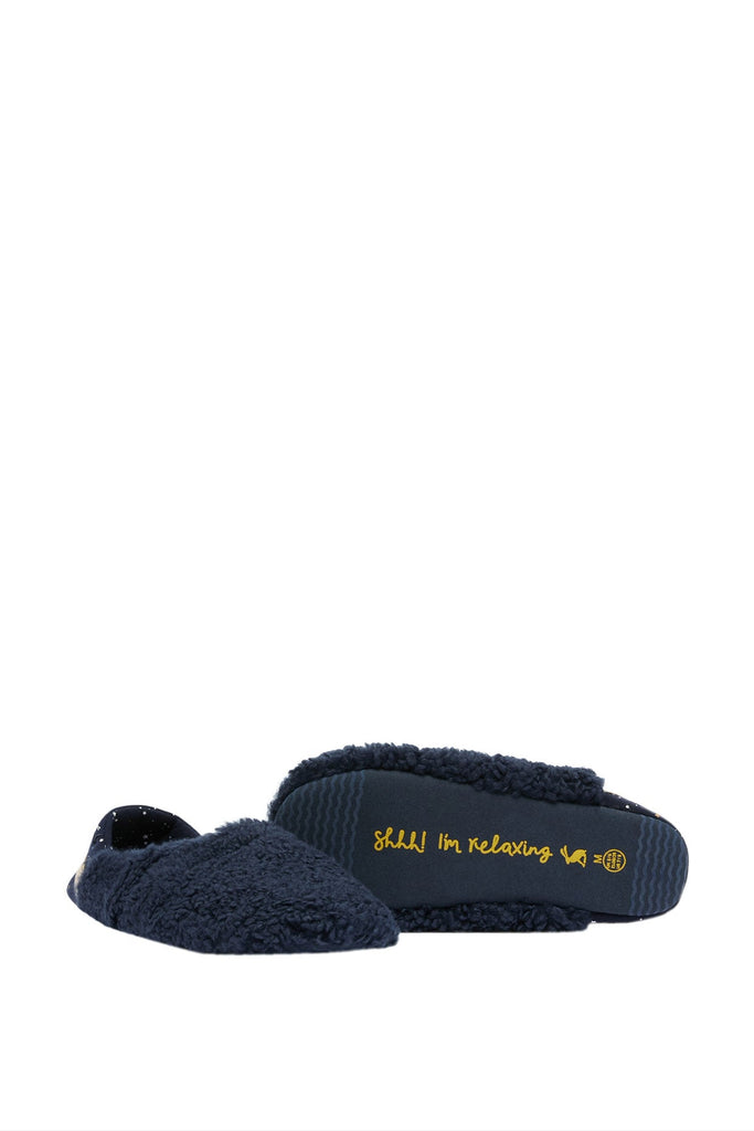 Joules Comfy Faux Fur Foldable Slipper - Navy Star Sky