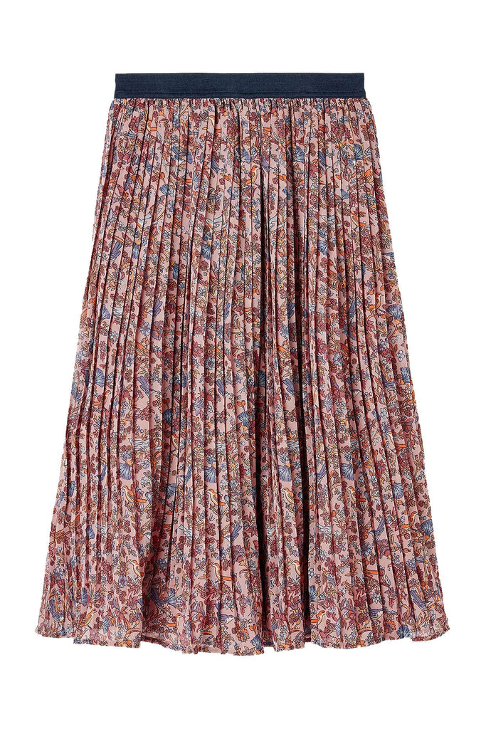 Joules Emery Pleated Skirt - Pink Bird Floral
