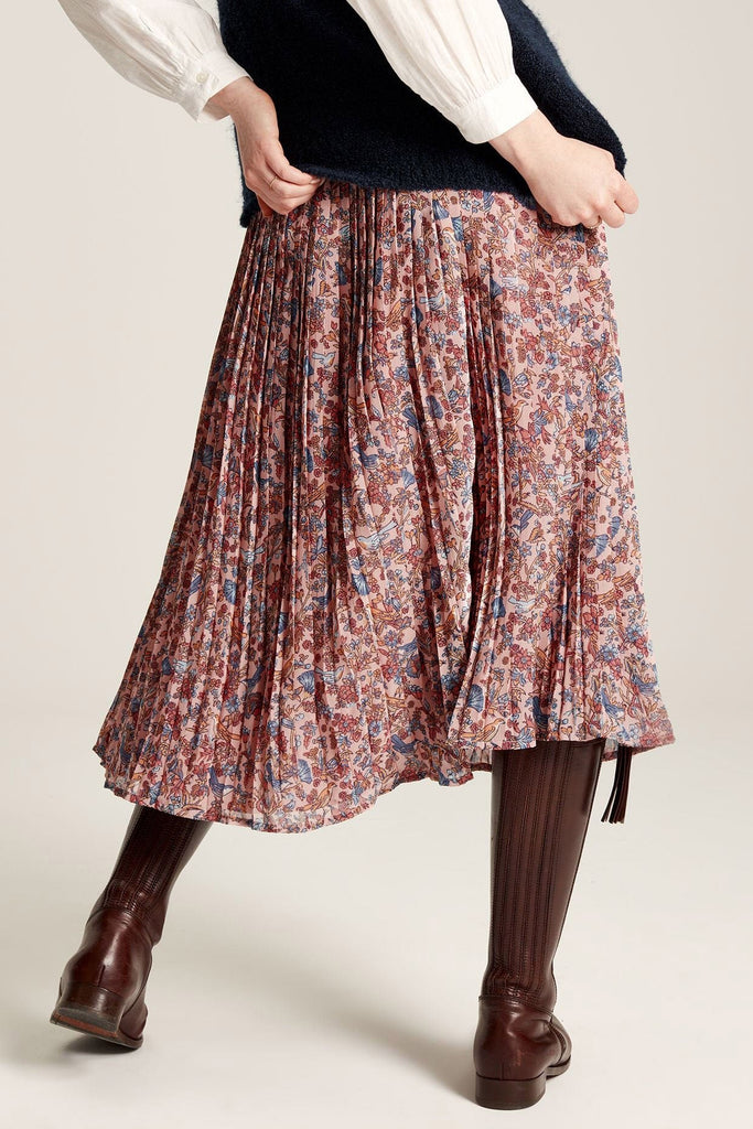 Joules Emery Pleated Skirt - Pink Bird Floral