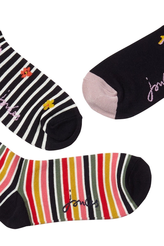 Joules Excellent Everyday 3 Pack Eco Vero Socks - French Navy Floral 217719_FRNAVFLRL_4-8