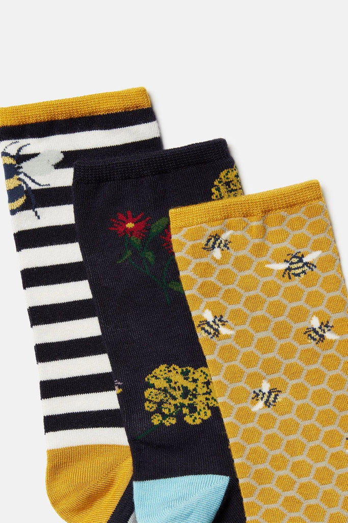 Joules Excellent Everyday Eco Vero Socks 3 Pack - Gold Bee 220896_GOLDBEE_4-8