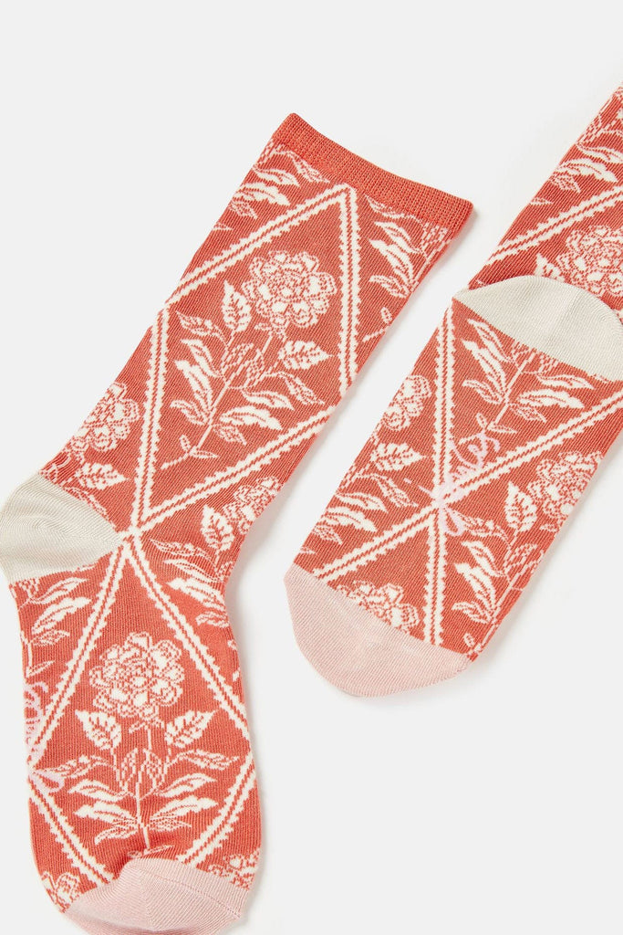 Joules Excellent Everyday Socks - Pink Floral 222519_PNKFLRL_4-8