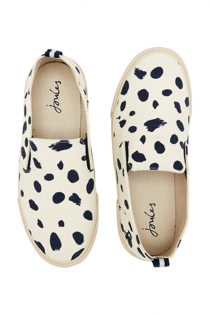 Joules Fay Slip On Trainers - Cream Black Spot