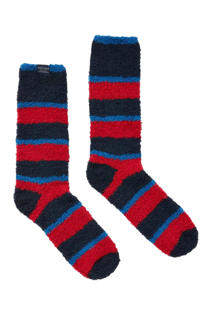 Joules Fluffy Sock - Red Blue Stripe 217619_RDBLUSTP_7-12