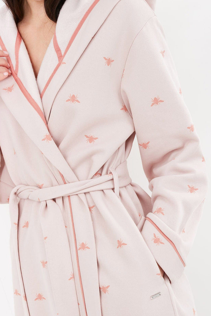 Joules Jonie Printed Jersey Dressing Gown - Pink Bees