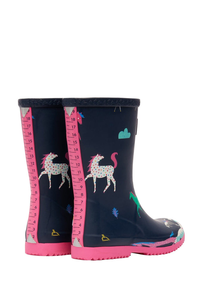 Joules Junior Roll Up Flexible Printed Welly - Navy Horses