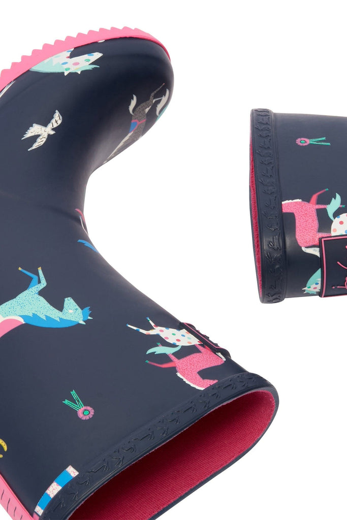 Joules Junior Roll Up Flexible Printed Welly - Navy Horses