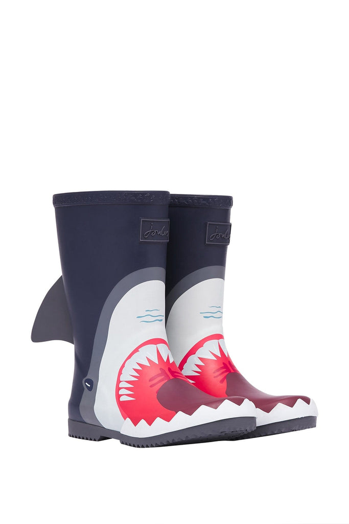Joules Junior Roll Up Flexible Printed Welly - Navy Shark
