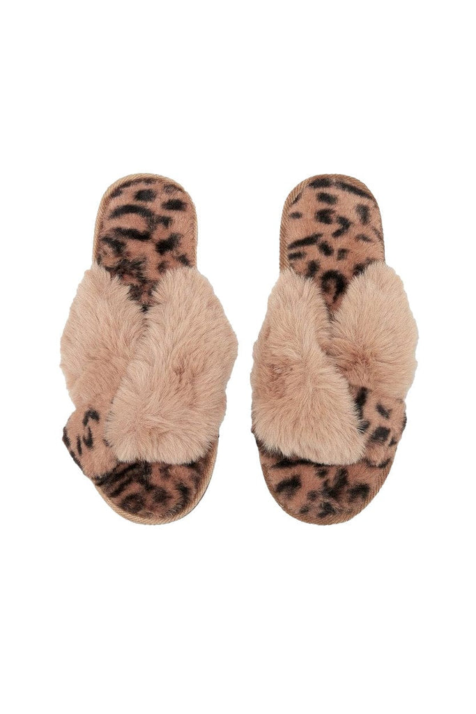 Joules Mabelle Cross Strap Faux Fur Sliders - Leopard