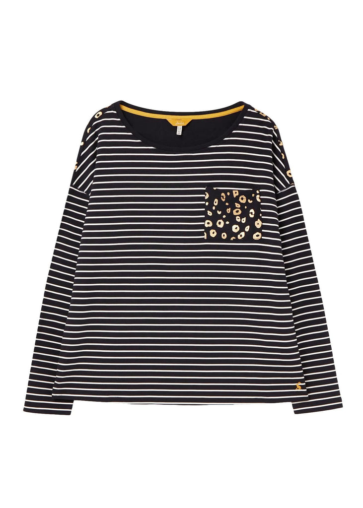 Joules Marina Dropped Shoulder Jersey Top - Navy Cream Stripe